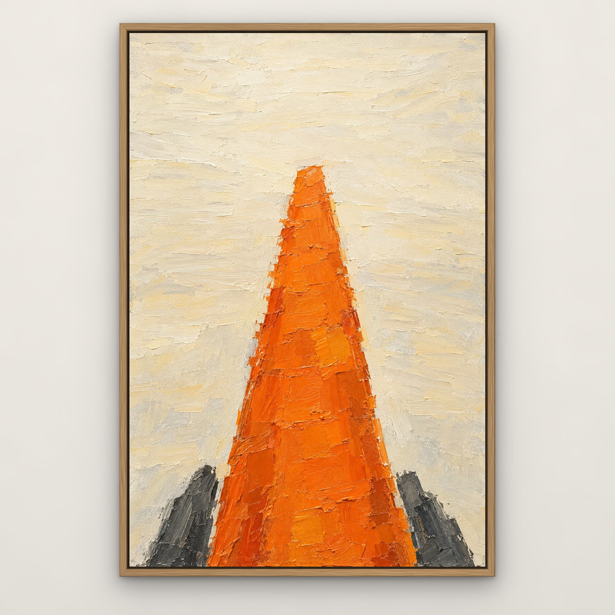 Tangerine Pillar, teal abstract hand-painted canvas wall art in a slim oak float frame – Gallery 23