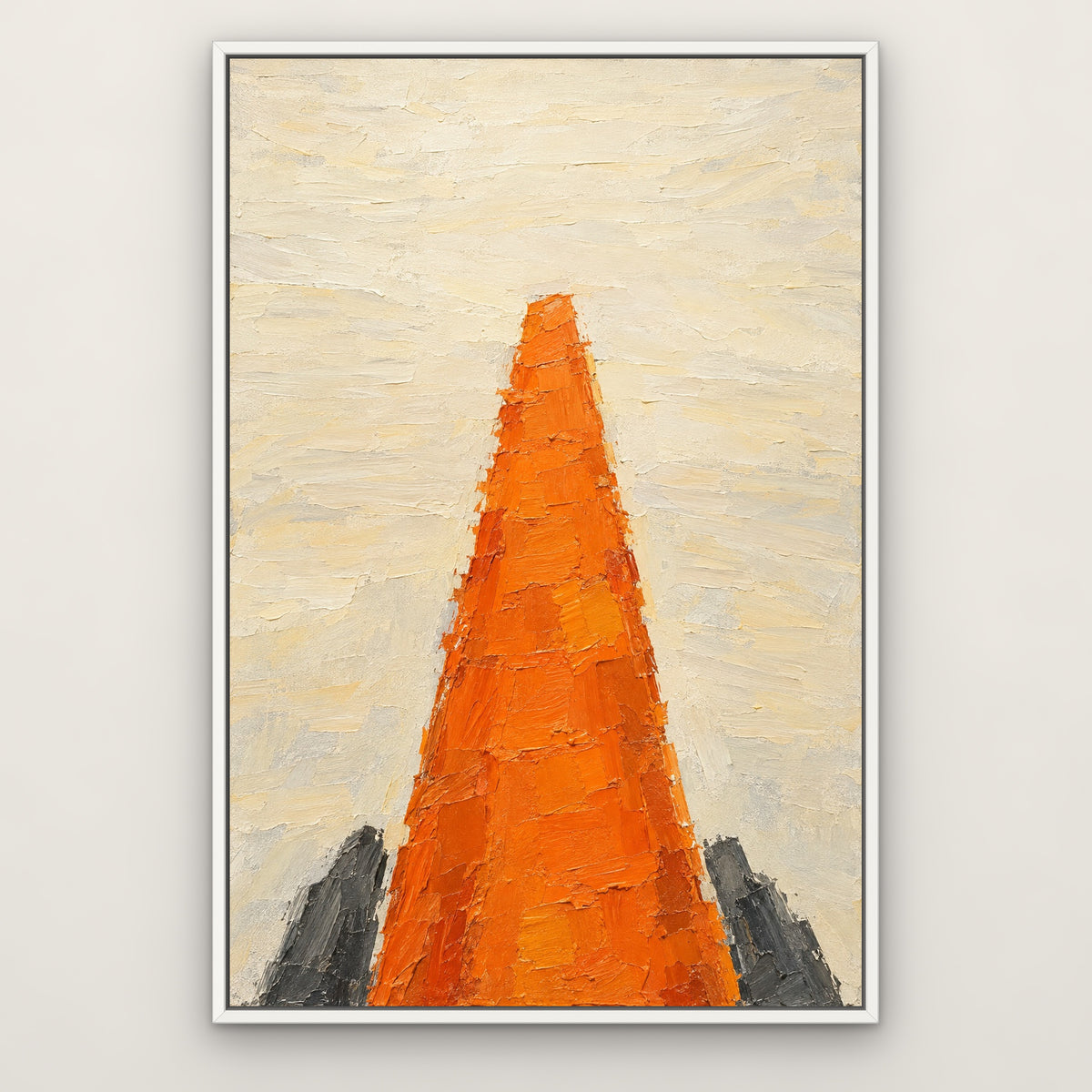 Tangerine Pillar, teal abstract hand-painted canvas wall art in a slim white float frame – Gallery 23