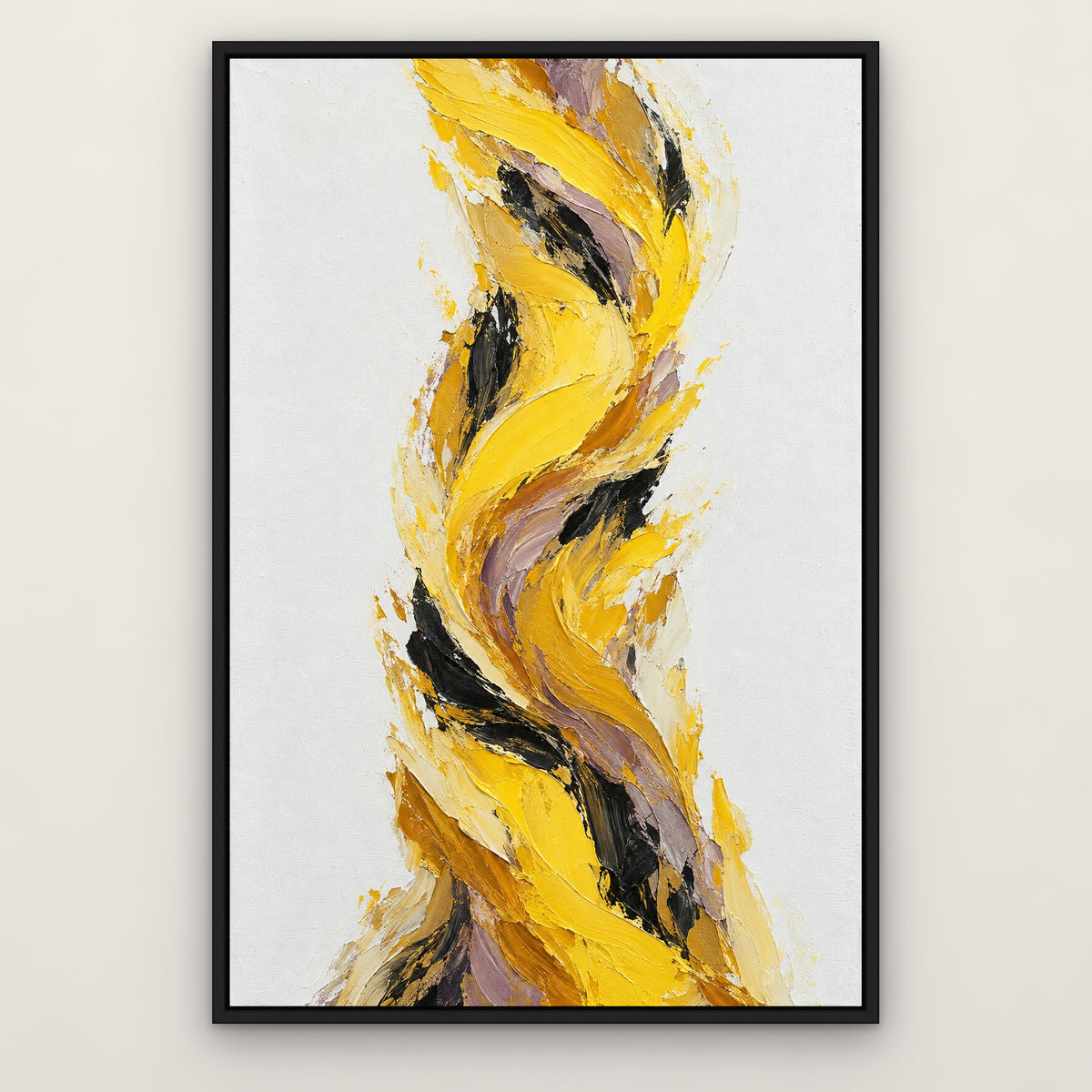 Lemon Gust, orange abstract hand-painted canvas wall art in a slim black float frame – Gallery 23