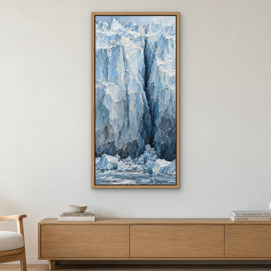 Glacier Blue, grey seascape hand-painted canvas wall art in a living room – Gallery 23