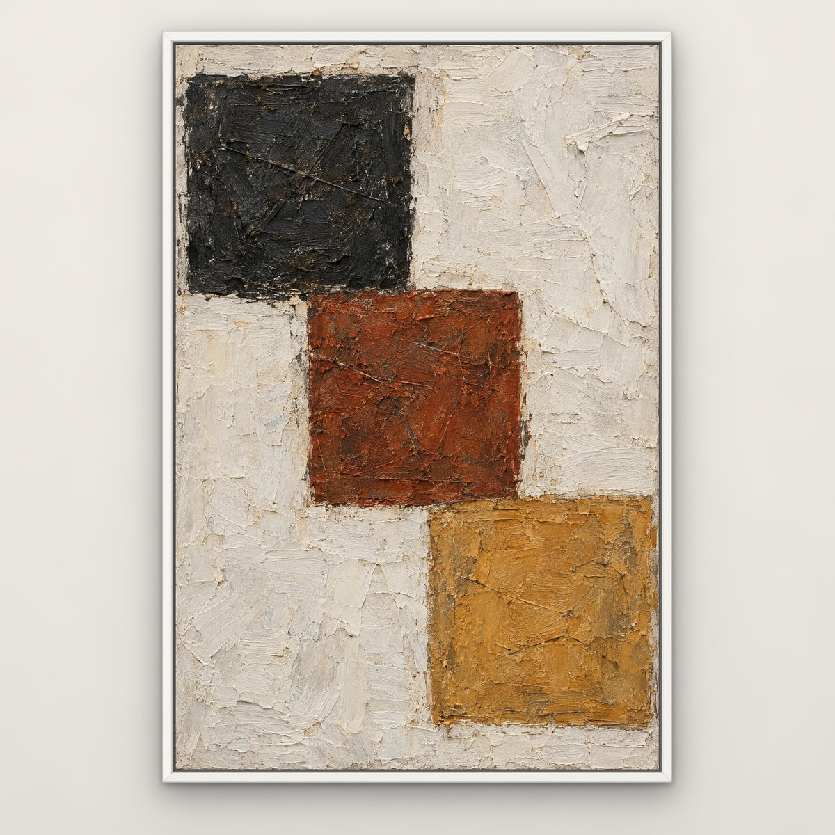 Earth Squares, brown abstract hand-painted canvas wall art in a slim white float frame – Gallery 23
