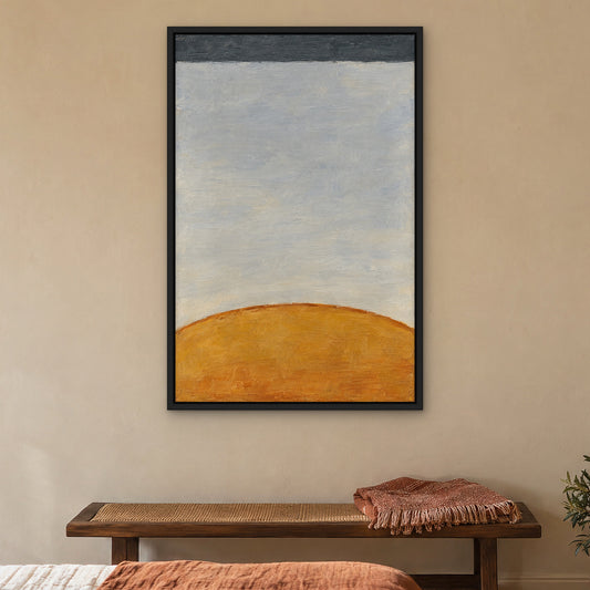 Ochre Arch Study, orange abstract hand-painted canvas wall art in a bedroom – Gallery 23