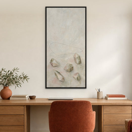 Crystal Shapes, brown abstract hand-painted canvas wall art in a home office – Gallery 23