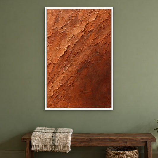 Terracotta Plaster, brown abstract hand-painted canvas wall art in a bedroom – Gallery 23