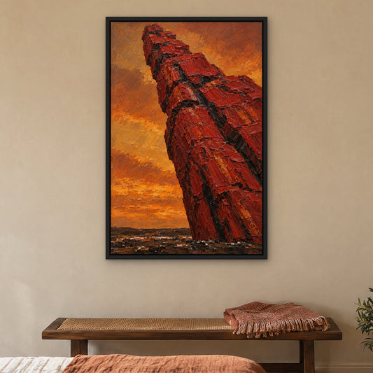 Crimson Totem, colourful abstract hand-painted canvas wall art in a bedroom – Gallery 23